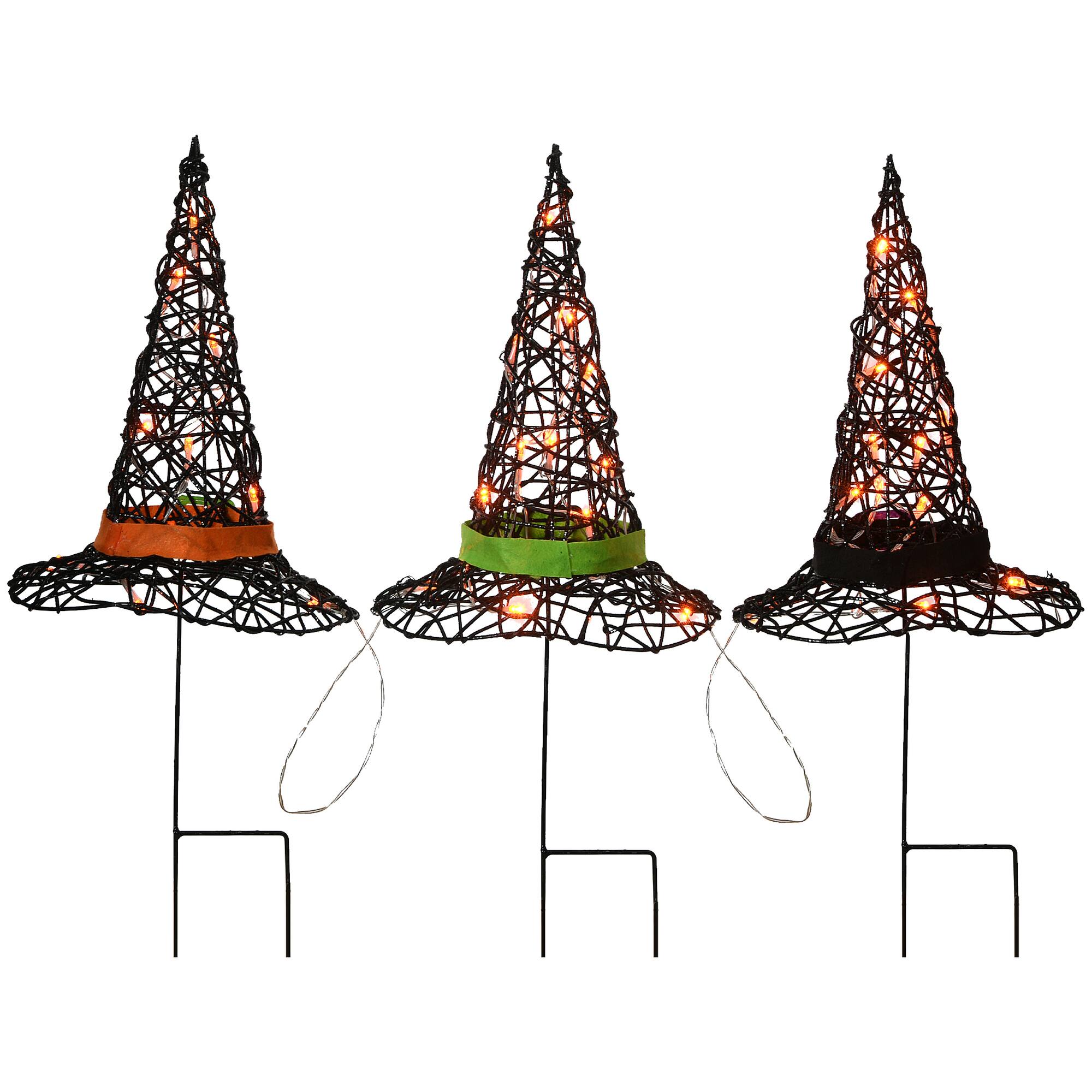 23" Black LED Witch Hat Halloween Garden Stakes